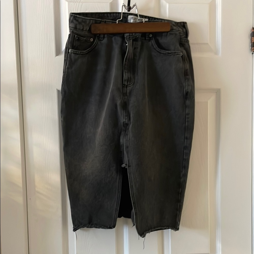 Velvet heart front slit  Effie denim midi skirt washed black grey 27